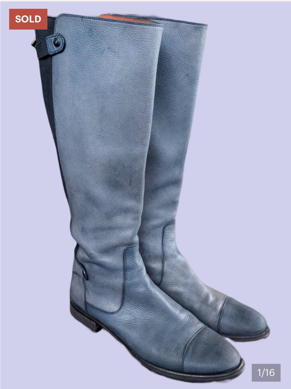 Blue Leather Santoni Women’s Tall Zip Up Boots – Size 10